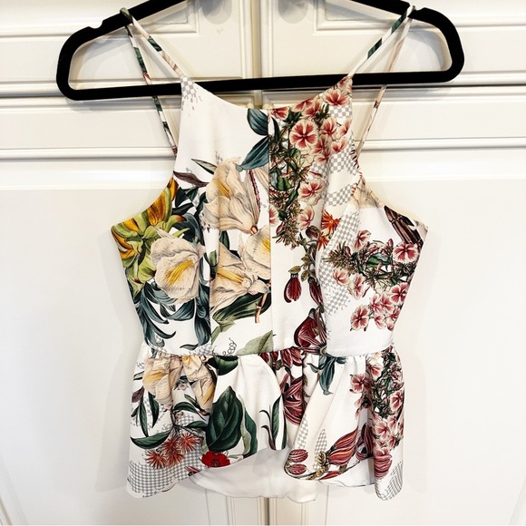 Anthropologie Cameo Dahlia Peplum Top Floral Tropical Spaghetti Strap Blouse M - Picture 4 of 12